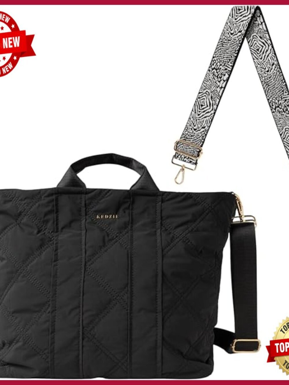 Quilted Puffer Tote Bag with Interchangeable Crossbody Strap